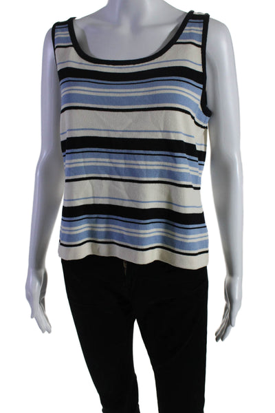 St. John Womens Striped Print Knitted Round Neck Sleeveless Tank Top Blue Size M