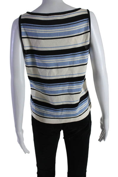 St. John Womens Striped Print Knitted Round Neck Sleeveless Tank Top Blue Size M