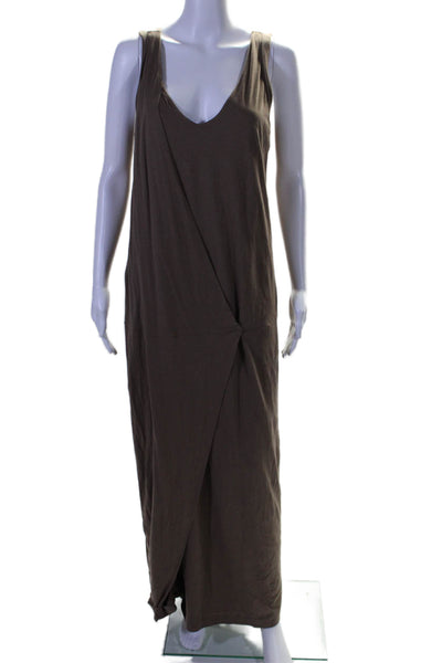 Brunello Cucinelli Womens Cotton Brown V-Neck Scoop Neck Sleeveless Dress SizeXL