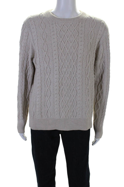 J Crew Mens Wool Cable-Knitted Long Sleeve Pullover Sweater Top Cream Size L