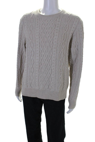 J Crew Mens Wool Cable-Knitted Long Sleeve Pullover Sweater Top Cream Size L