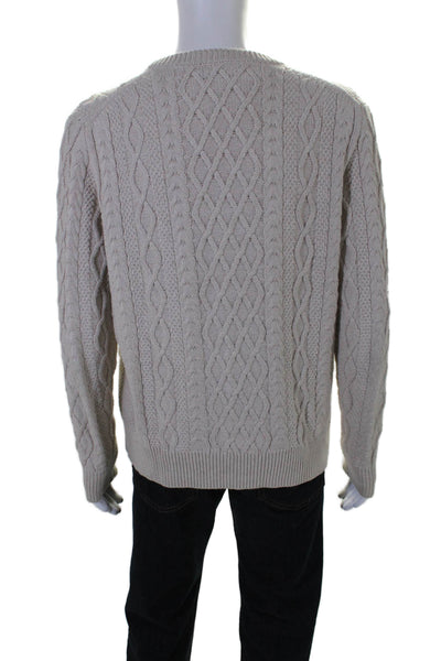 J Crew Mens Wool Cable-Knitted Long Sleeve Pullover Sweater Top Cream Size L