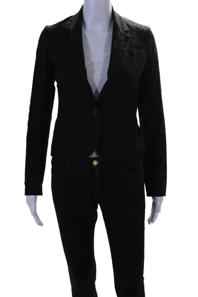 Drew Womens Notch Collared Long Sleeve Button Up Blazer Jacket Black Size XS