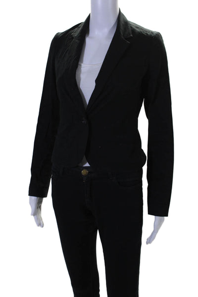 Drew Womens Notch Collared Long Sleeve Button Up Blazer Jacket Black Size XS