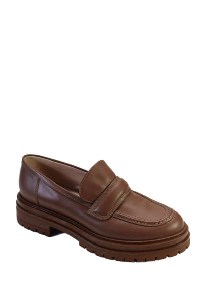 Chanel 2023 Womens Platform Glossy Leather CC Loafers Brown Size 39.5