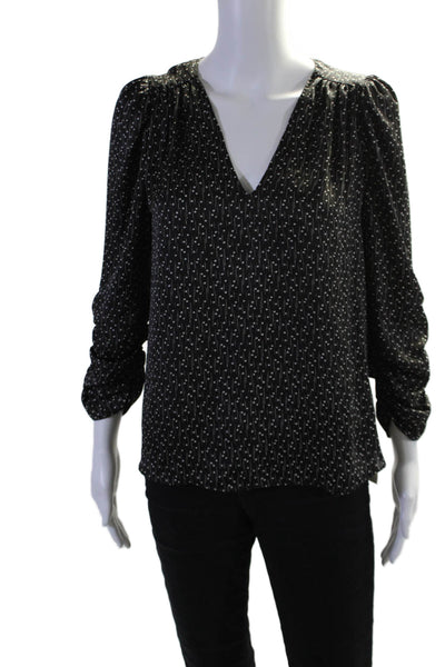 Joie Women's V-Neck Long Sleeves Star Print Cinch Blouse Black Size S