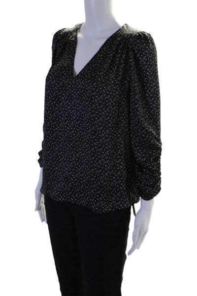 Joie Women's V-Neck Long Sleeves Star Print Cinch Blouse Black Size S