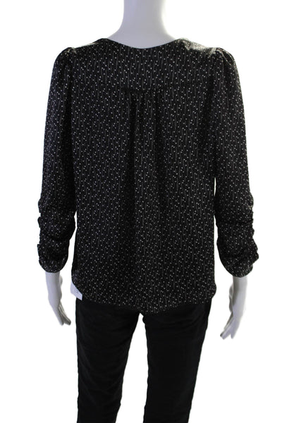 Joie Women's V-Neck Long Sleeves Star Print Cinch Blouse Black Size S