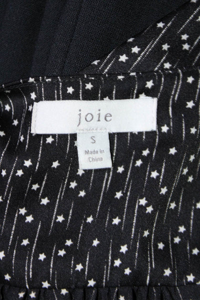 Joie Women's V-Neck Long Sleeves Star Print Cinch Blouse Black Size S