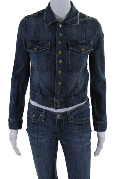 Current/Elliott Womens Button Front Collared Dark Wash Jean Jacket Blue Size 0