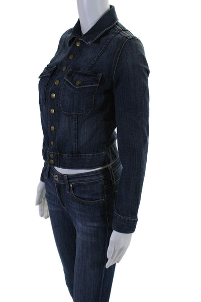 Current/Elliott Womens Button Front Collared Dark Wash Jean Jacket Blue Size 0