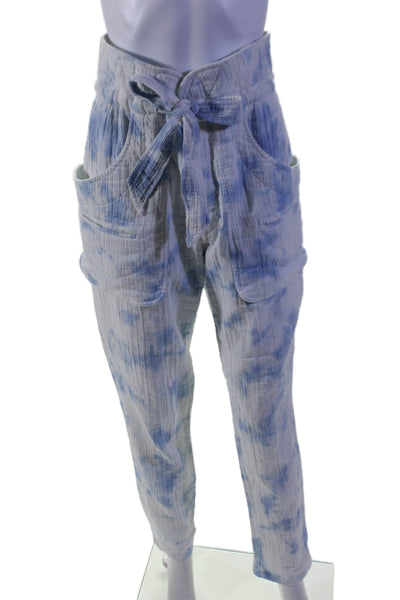 Etoile Isabel Marant Womens Cotton Blend Tie Dye High-Rise Pants Blue Size 34