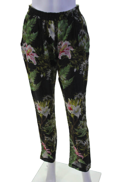 Etoile Isabel Marant Womens Cotton Floral High-Rise Tapered Pants Black Size 34