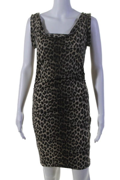 Lanvin Womens Stretch Animal Print Sleeveless Bodycon Mini Dress Beige Size 36