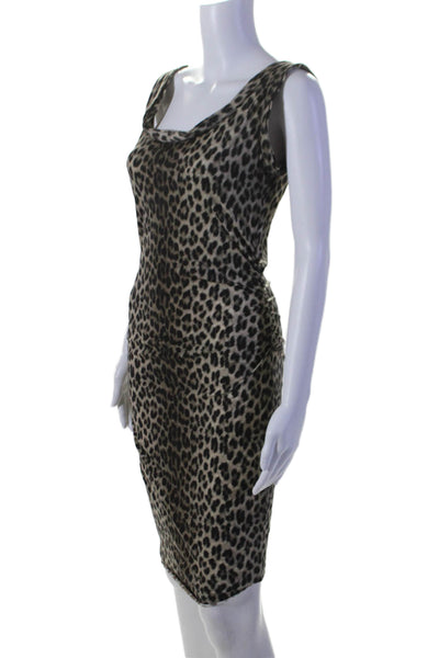 Lanvin Womens Stretch Animal Print Sleeveless Bodycon Mini Dress Beige Size 36