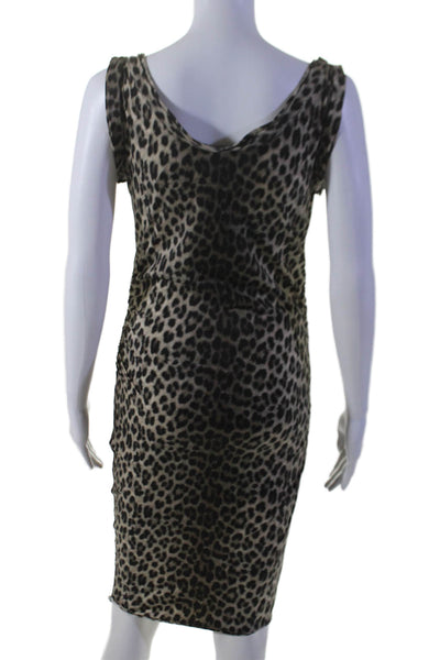 Lanvin Womens Stretch Animal Print Sleeveless Bodycon Mini Dress Beige Size 36