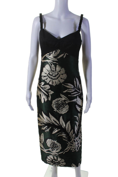 Johanna Ortiz Womens Leaf Print Beaded V-Neck Sleeveless Maxi Dress Green Size 2