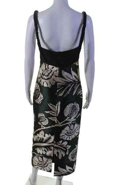 Johanna Ortiz Womens Leaf Print Beaded V-Neck Sleeveless Maxi Dress Green Size 2