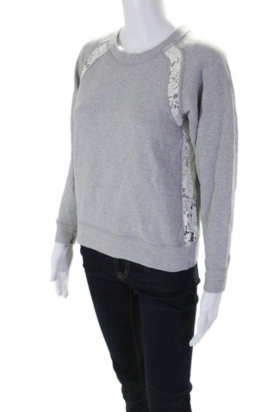 Rebecca Taylor Womens Cotton Long Sleeve Lace Trim T Shirt Gray Size S