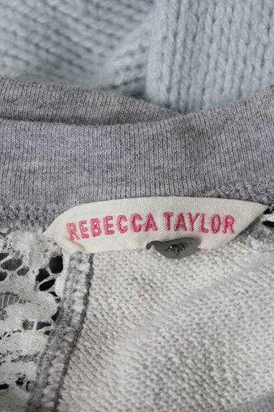 Rebecca Taylor Womens Cotton Long Sleeve Lace Trim T Shirt Gray Size S