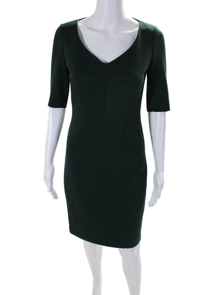 Elie Tahari Womens Zipped Short Sleeve Round Neck Dress Emerald Green Size 2