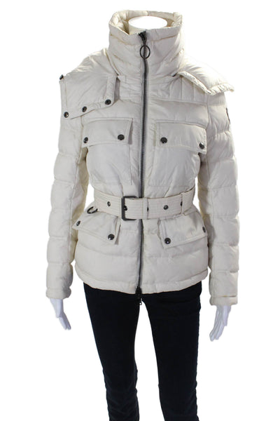 Belstaff Womens Hooded Belted Full Zipper Puffer Jacket White Size EUR 38