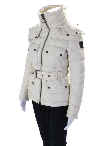 Belstaff Womens Hooded Belted Full Zipper Puffer Jacket White Size EUR 38