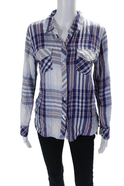 Rails Womens Plaid Button Down Long Sleeves Blouse Blue Pink Size Small