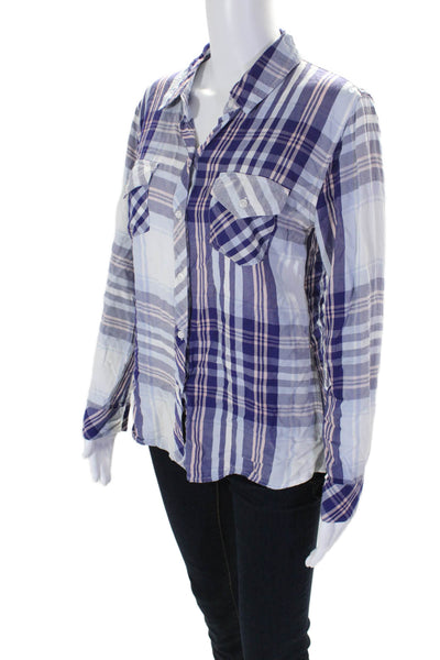 Rails Womens Plaid Button Down Long Sleeves Blouse Blue Pink Size Small