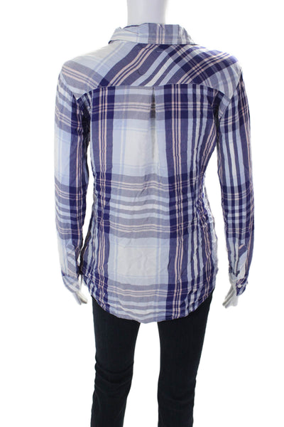 Rails Womens Plaid Button Down Long Sleeves Blouse Blue Pink Size Small