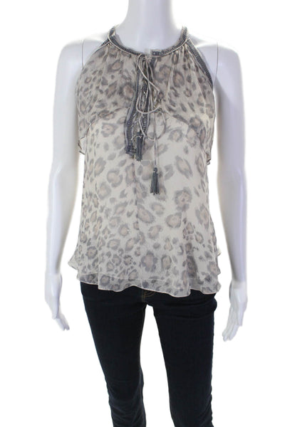 Rebecca Taylor Womens Silk Animal Print Sleeveless Tank Top Beige Grey Size 2