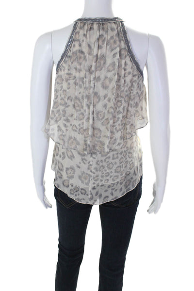 Rebecca Taylor Womens Silk Animal Print Sleeveless Tank Top Beige Grey Size 2