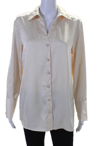 Joie Womens Collared Button Up Long Sleeved Draped Blouse Beige Size S