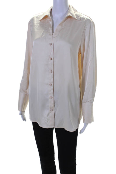 Joie Womens Collared Button Up Long Sleeved Draped Blouse Beige Size S