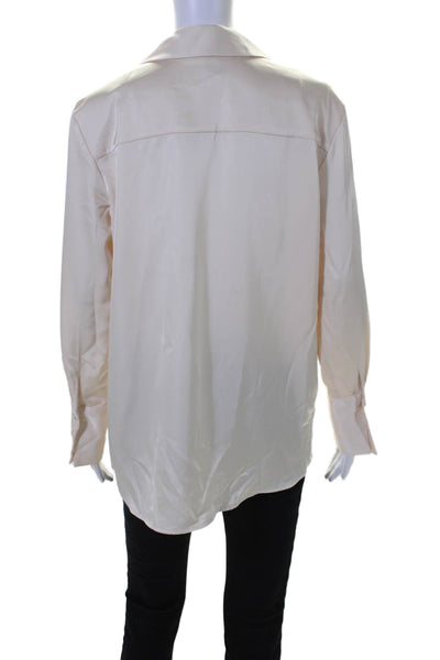 Joie Womens Collared Button Up Long Sleeved Draped Blouse Beige Size S