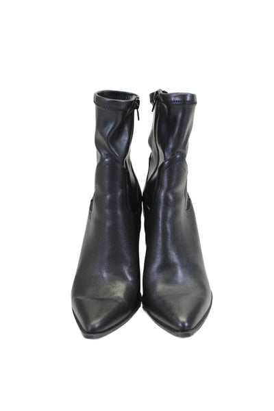 Steve Madden Womens Black Leather Pointed Toe Heels Ankle Boots Shoes Size 8.5