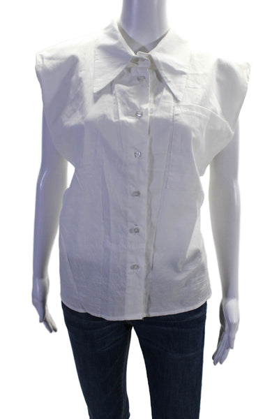 Johanna Paris Women's Collared Sleeveless Button Down Shirt White Size M