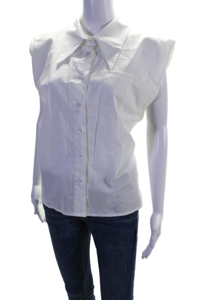 Johanna Paris Women's Collared Sleeveless Button Down Shirt White Size M