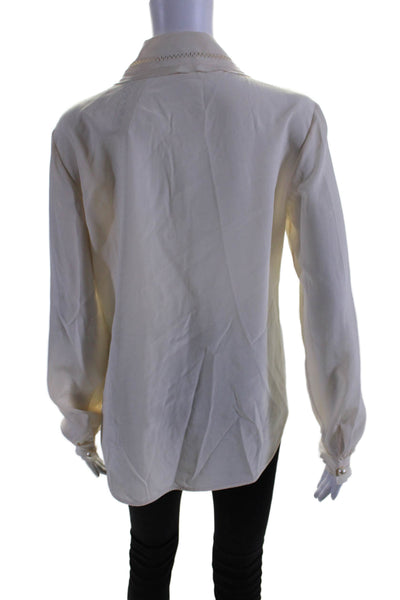 Coach Womens Button Up Long Sleeve Ladder Lace Ruffled Silk Shirt White Size 4