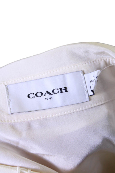 Coach Womens Button Up Long Sleeve Ladder Lace Ruffled Silk Shirt White Size 4