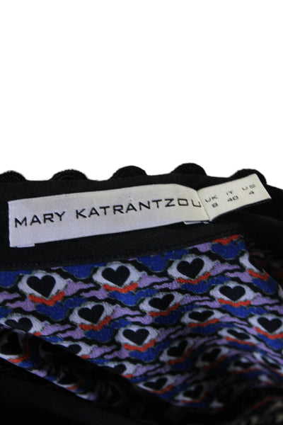 Mary Katrantzou Womens Button Front Scalloped Heart Silk Shirt Blue Multi Size 4