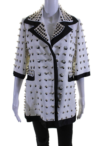 Anrealage Womens Half Sleeve Faux Pearl Layered Jacket White Black Size FR 38