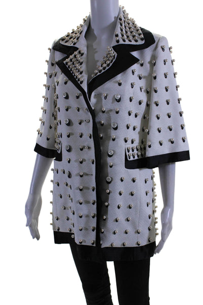 Anrealage Womens Half Sleeve Faux Pearl Layered Jacket White Black Size FR 38