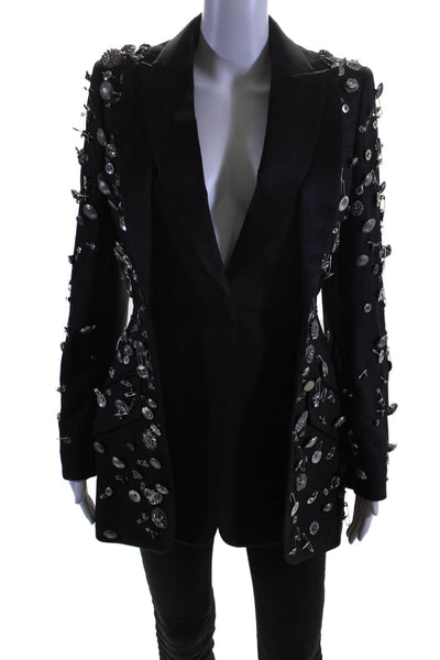 Alexander McQueen Womens Layered Button Pin Embellished Blazer Black Wool IT 38