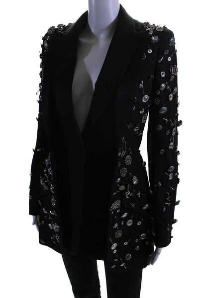 Alexander McQueen Womens Layered Button Pin Embellished Blazer Black Wool IT 38