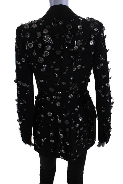 Alexander McQueen Womens Layered Button Pin Embellished Blazer Black Wool IT 38