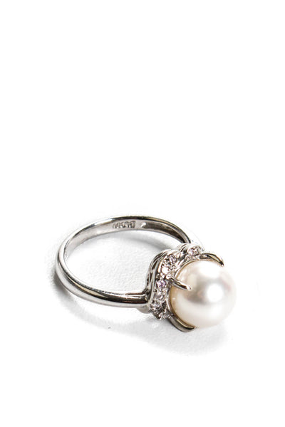 Designer Womens Platinum Pearl + Diamond Accent Cocktail Ring Size 6 5.3g