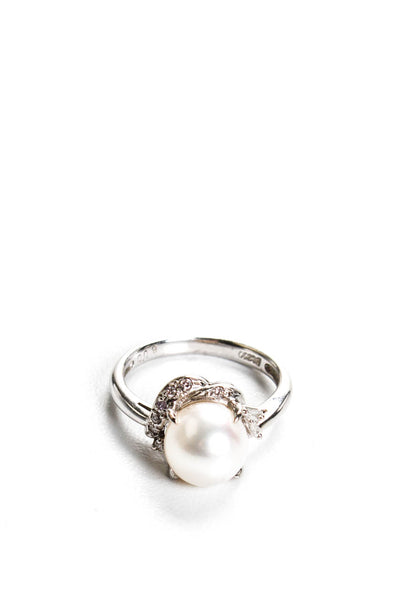 Designer Womens Platinum Pearl + Diamond Accent Cocktail Ring Size 6 5.3g