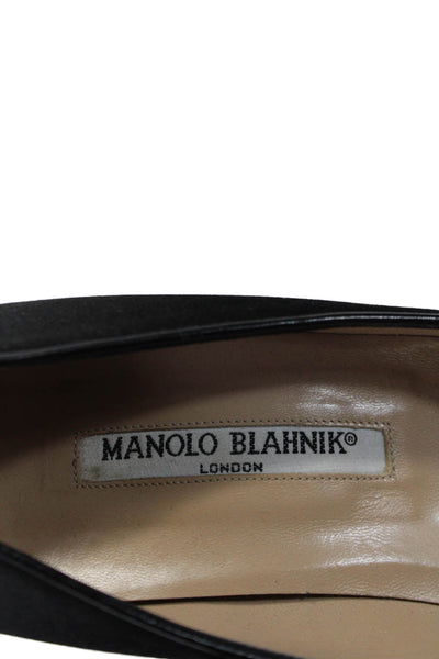 Manolo Blahnik Womens Solid Black Leather Heels Pumps Shoes Size 9.5