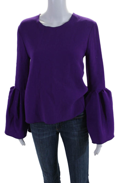 Roksanda Womens Back Zip Long Flare Sleeve Crew Neck Top Purple Wool Size 8